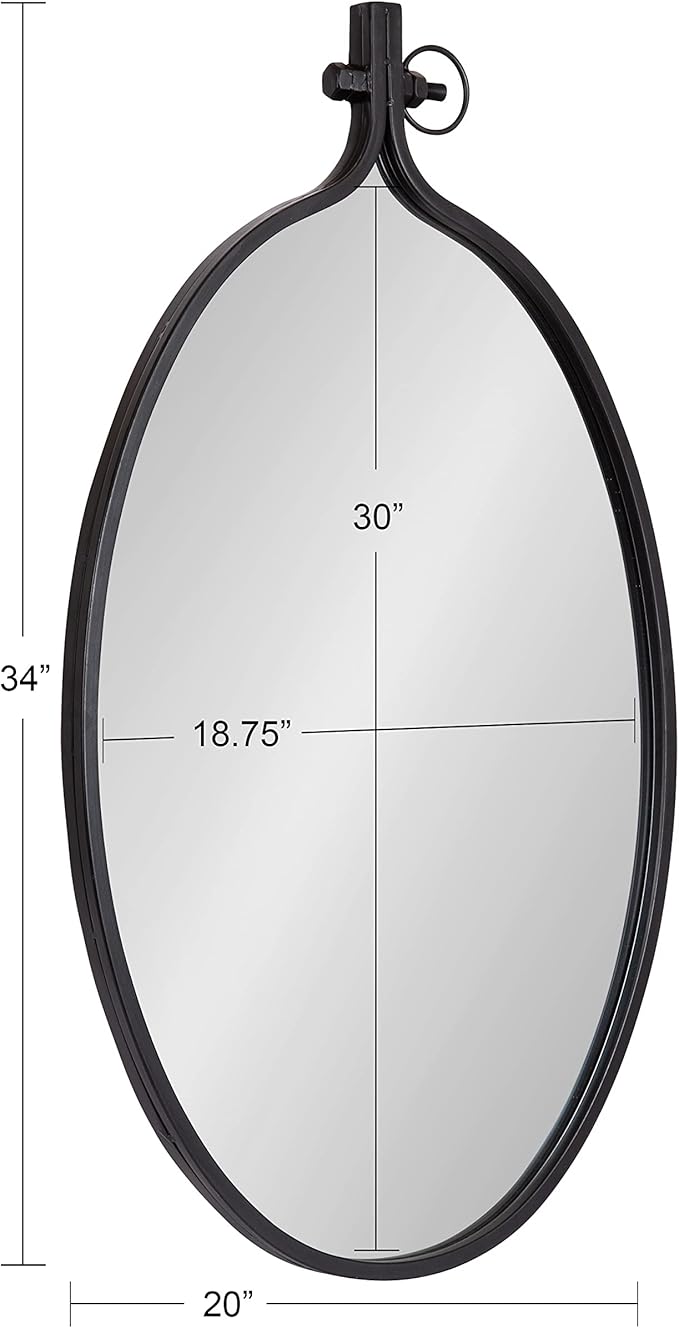 Kate and Laurel Yitro Traditional Oval Metal Framed Wall Mirror; 20 x 34; Black; Industrial Accent Mirror for Farmhouse Decor