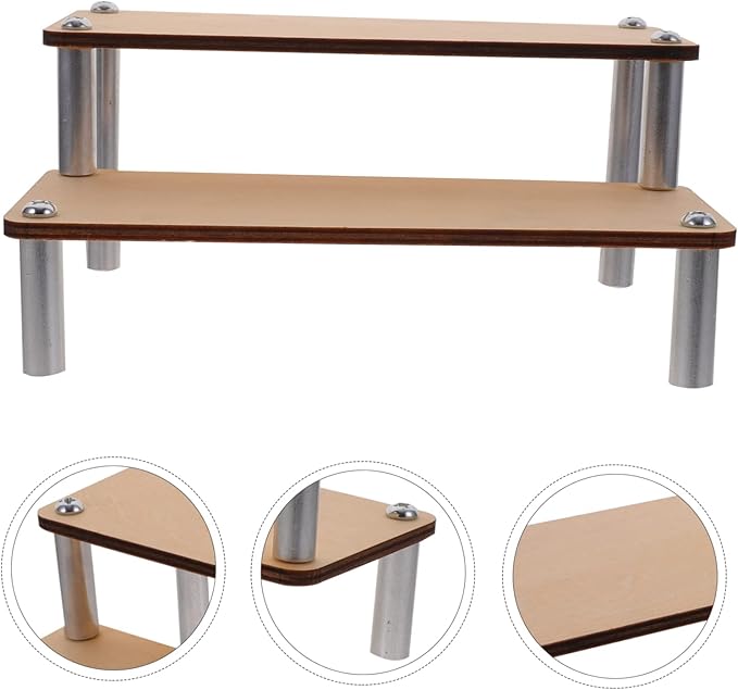PRETYZOOM Wooden Riser Display Shelf Makeup Organizer Vanity Holder for Lipstick Toys Jewelry