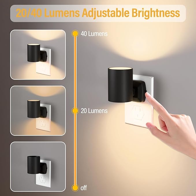 Night Lights Plug into Wall: ETL Night Light Plug in - LED Dimmable Night Light Dusk to Dawn Light Sensor, Soft Warm 2700K, Adjustable Brightness, Wall Lights for Bedroom, Hallway, Stairs - 4 Pack