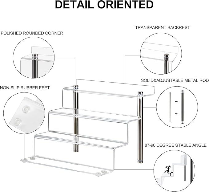 LileZbox 9 x 6 in Acrylic Display Risers Shelf for Pops Figures, Clear 4-Step Display Stand for Display Or Collection (small-2pack)