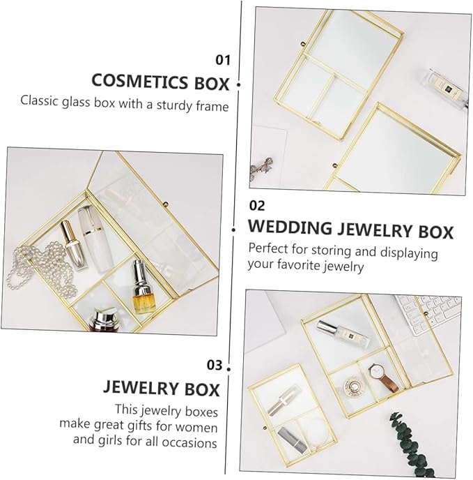 SAFIGLE Glass Jewelry Box with Cover Small Cosmetic Organizer for Lipstick Accessories Geometric Design for Desktop Decoration and Gifting Special Occasions