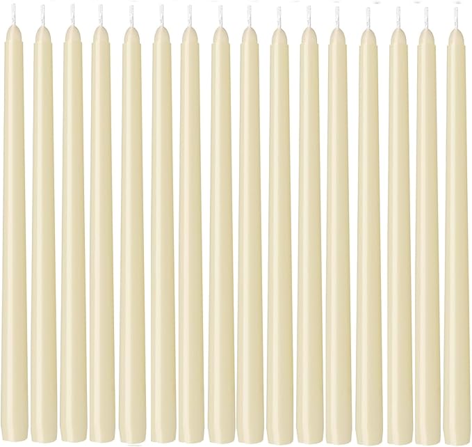 WPONSZU 16 Pack Ivory Taper Candles, 7-8 Hours Burn Time, Unscented, Smokeless and Dripless, 4/5 x 10 Inch for Christmas,Household,Dinner,Wedding,Valentine's Day,Party and Home Décor Candlesticks