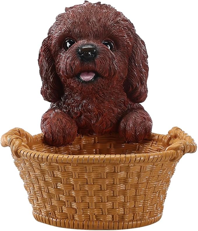 Red Brown Poodle Candy Bowl, Resin Dog Figurine Key Bowl for Entryway Table, Desktop Storage Basket Organizer for Desk, Unique Dog Lover Gift