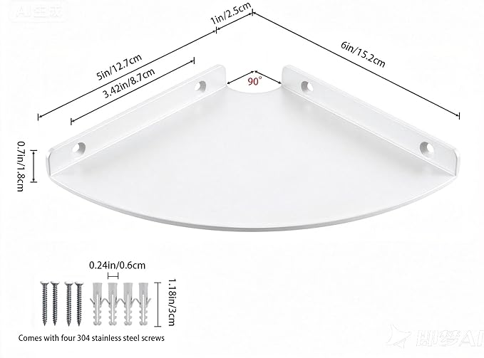 Corner Floating Shelf, 3.0mm Aluminum Alloy Corner Shelves Wall Mounted (6 inch Corner Shelf White)