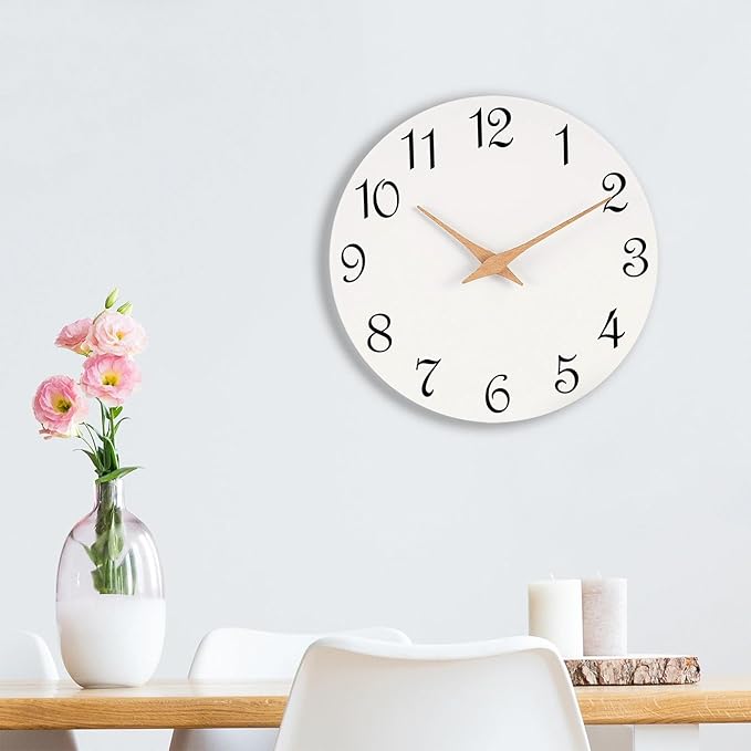 Mosewa Wall Clock Silent Non Ticking Battery Operated White Modern Simple Minimalist Clock Decorative for Home Bathroom (12 Inch)