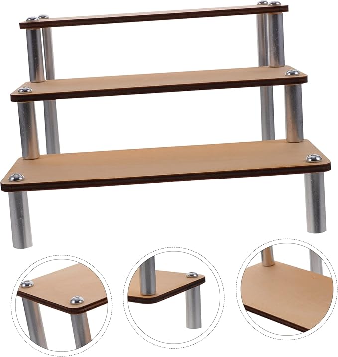 Mobestech Wooden Makeup Organizer Display Stand Riser Shelf Arc Corners Model Display Rack for Home Store