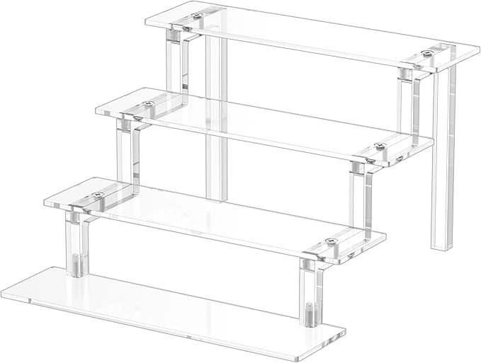 WINKINE Acrylic Display Stand Riser, Perfume Stand Organizer 4 Tier, Holder Shelves Compatible with Funko POP Figures, Cologne Organizer for Men, Acrylic Risers for Display, Clear Bedroom Shelf Holder