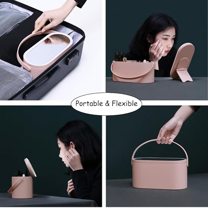 2025 Makeup Case with Mirror, Portable Cosmetics Box with LED Lighted Mirror for Bedroom, Travel, Multi-purpose Makeup Organizer Carrying Storage Case, Travel Size, Gift for Mom Ladies Girls
