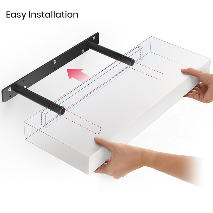 Ballucci Floating Shelves, 2-Pack 16" Wood Wall Shelf Set with Invisible Brackets for Bathroom, Living Room, Bedroom, Kitchen, Nursery, 6" Deep, White