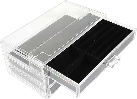 Acrylic Multi-layer Jewelry Storage Box with Black Makeup Organizer for Earrings Necklaces Rings Brooches Sturdy Compartment Display Case for Women Desktop Decor