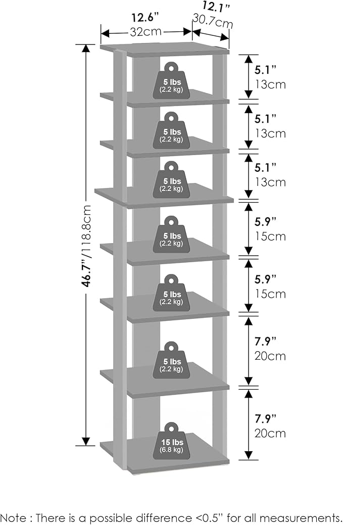 Furinno Turn-N-Tube Corner Shelf, 8-Tier Display Rack, Vertical Corner Storage Rack, Space Saving Organization and Storage, Entryway, Living Room, Closet, Espresso