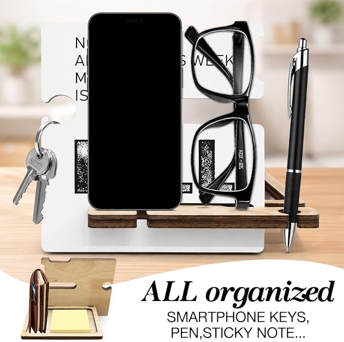 Funny Office Gift - Multi-functional Desk Organizer - Motivational Thank You Team Office Quote Wooden Sign for Coworker Woman Office Desk Shelf Decor