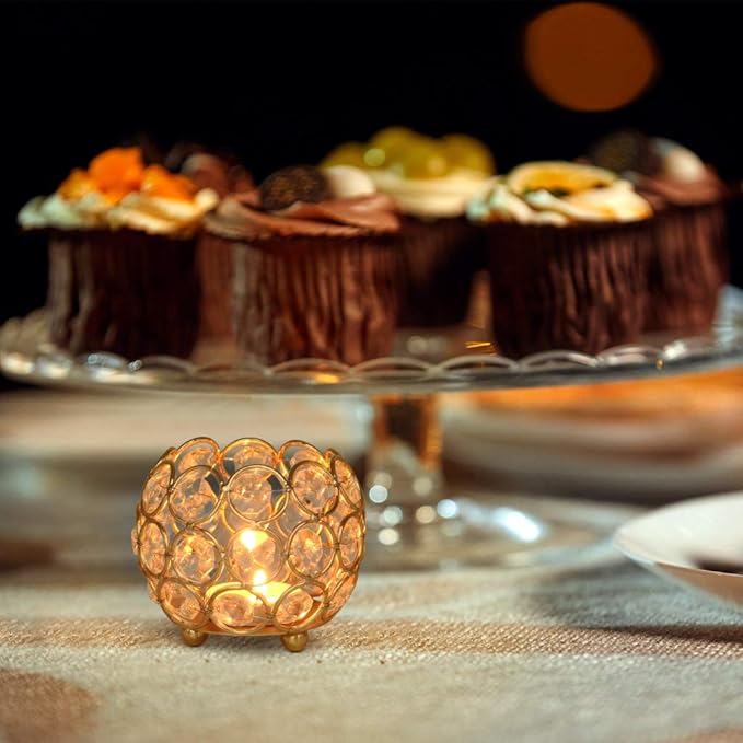 Set of 16 Crystal Bowl Tealight Holders for Wedding Centerpieces,Gold Votive Candle Holders for Party,Home Shower Decorations, Flower Vases Candle Centerpiece for Dining Table Decor