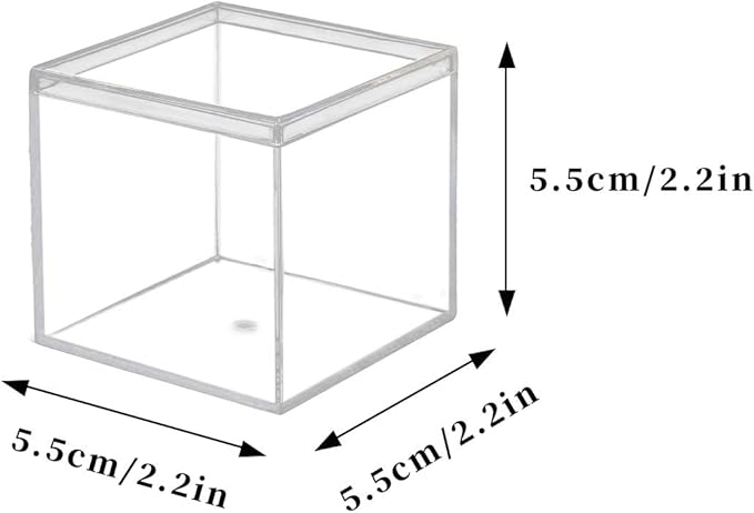 dedoot Clear Acrylic Boxes Small Plastic Square Cube, 4 Pack Small Plastic Storage Box with Lid, 2.2x2.2x2.2 Inch /55x55x55mm Square Clear Containers Box for Candy Pill and Tiny Jewelry