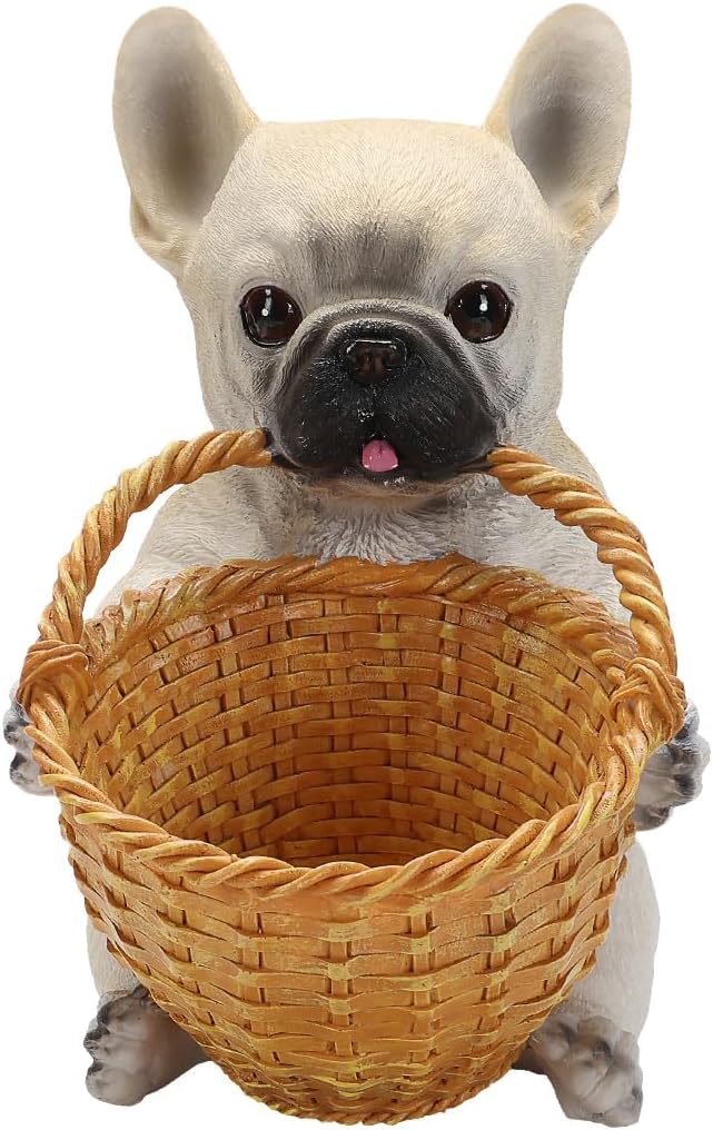 Dog Resin Storage Basket, Desktop Organizer for Remote & Keys, Cute Home Decor Tray, Ideal present for Pet Lovers.(French Bulldog /Cream)