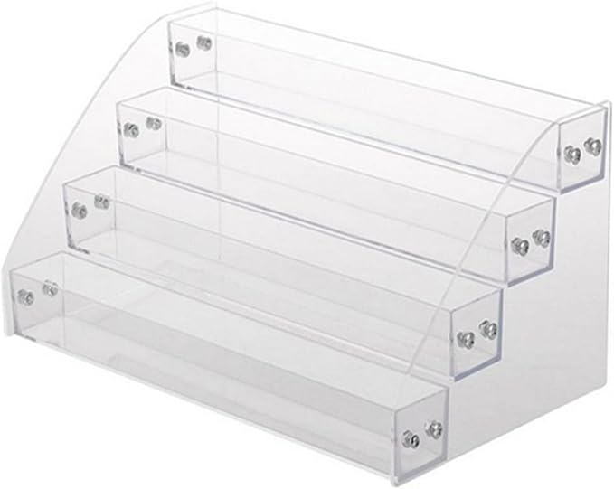 Acrylic Risers Display Stands, 12 Inch Clear Acrylic Shelves 4 Tier Perfume Stand Organizer Desktop Plastic Storage Box for Figurine Display, Makeup, Toys, Cupcake.