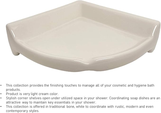 Tenedos Bone Almond Glazed Ceramic Bathroom Accessory (Large Size Corner Shower)-Not Suitable for Flat Surface Installation-Professional Installation Needed