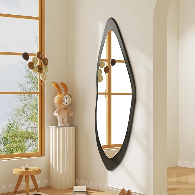 AAZZKANG Large Wall Mirror with Wood Framed 47"x16" Retro Irregular Mirrors Full Length Asymmetrical for Bathroom Bedroom Living Room Entryway