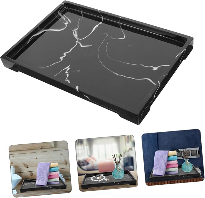HEALLILY Marbled Bathroom Soap Holder Perfume Vanity Tray for Skincare Storage Countertop Makeup Organizer Multi-use Entryway Vanity Tray