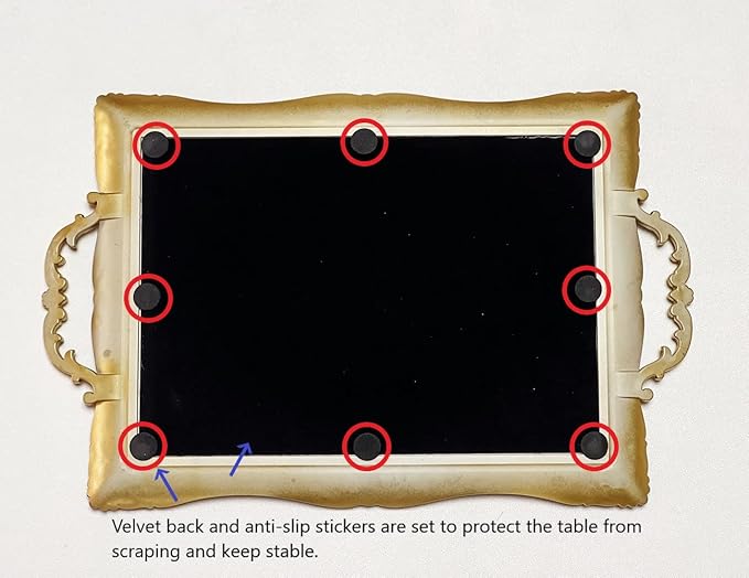 Rectangle Vintage Decorative Mirror Tray, Jewelry Cosmetics Makeup Storage Dresser Organizer Tray, Serving Tray (Golden - Rectangle)