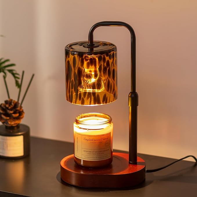 Candeldo Tortoise Shell Home Decor: Black Candle Warmer Lamp with Timer Vintage Leopard Lamp with 2 Bulbs Height Adjustable Candle Warmer Dimmable Mothers Day Women Gift