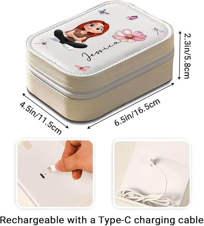 Wrappiness Women & Girls Floral Makeup Box With LED Mirror - Personalized Birthmonth Flower Travel Jewelry Organizer Gift for Daughters Sisters on Birthday Christmas (Blossomed Soul, Women)