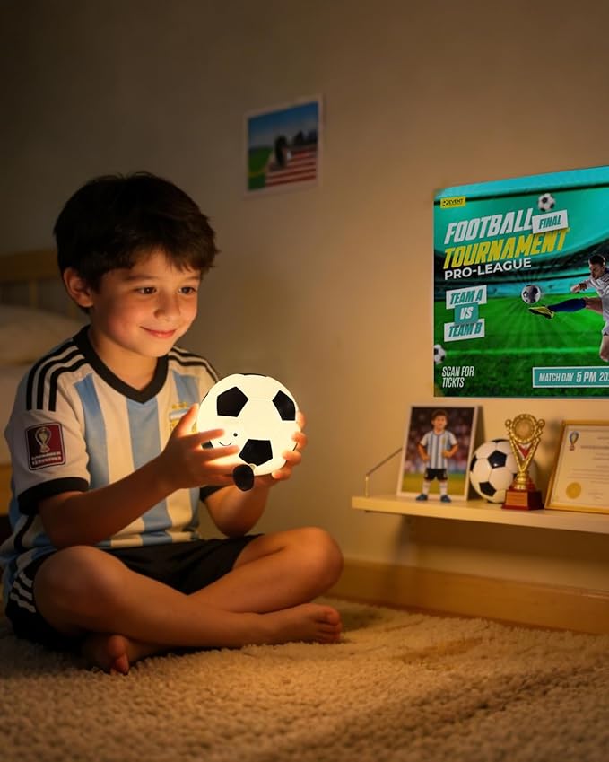 YISUN Soccer Silicone Night Light for Kid, Rechargeable Night Lights with 7 Colors & Timer, Cute Squishy Lamp for Boys Girls Christmas Gifts, Dimmable LED Light Room Decor Toys