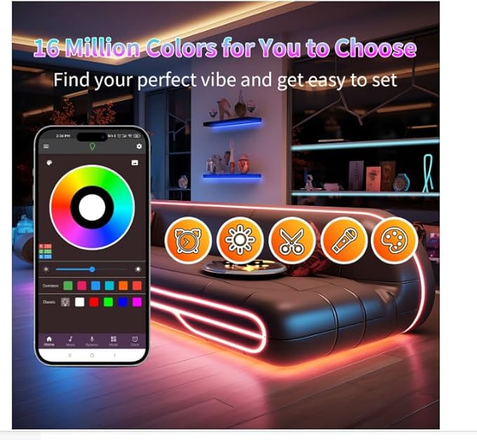 NBBUFF Led Lights for Bedroom 132ft (2 Rolls of 65.6ft), Color Changing RGB Led Strip Lights with 60 Keys Remote and App Control, Music Sync Led Lights for Room Kitchen Party Home Decor