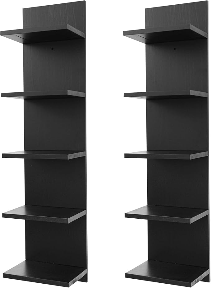 5 Tier Wall Shelf Unit,Vertical Column Shelf Floating Storage Home Decor Organizer,Display Floating Shelf for Bedroom, Living Room,Vanity -2 Pcs(Black)