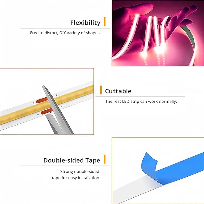 ZSLAIFU 5V LED Strip Lights, Pink USB LED Light Strip, 3.28FT Dimmable Cob LED Strip Light, High Brightness Short LED Strip for Display Cabinet, Living Room, TV Lights