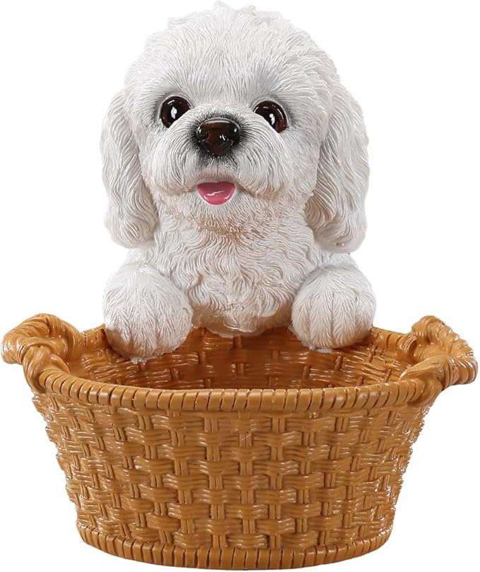 Dog Resin Storage Basket, Desktop Organizer for Remote & Keys, Cute Home Decor Tray, Ideal present for Pet Lovers.(White Bichon Frise)
