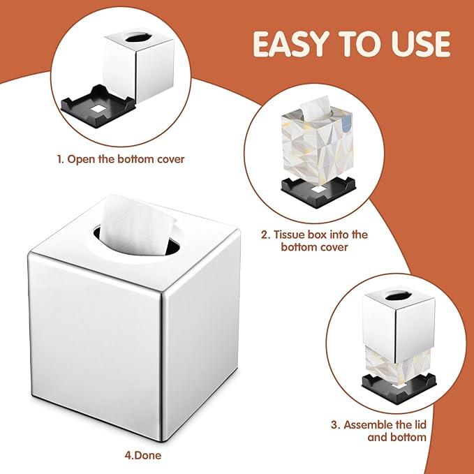 Y-in Hand Tissue Box Cover, Square Facial Tissue Holder Storage for Bathroom Vanity, Countertops, Dressers, Night Stand, Parlors and Offices - Mirror