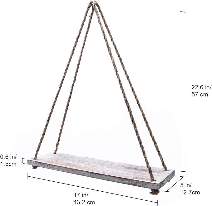 17 x 5 inch Wall Hanging Floating Shelves, Distressed Wood Farmhouse Organizer, Rustic Home Décor for Living Room Bathroom Bedroom Kitchen Apartment, Set of 3, Wash White