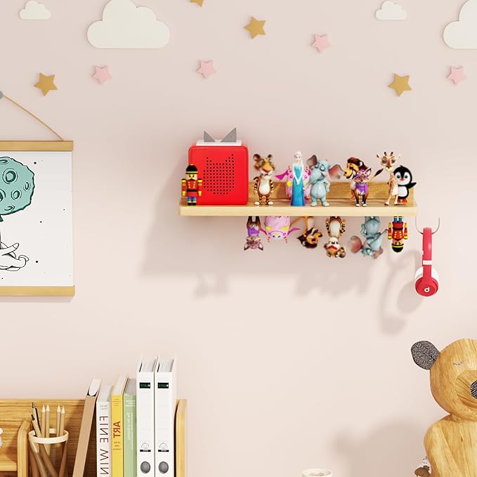 for Tonies Shelf Magnetic - Tonies Figure Organizer for Kids Room, Wooden Magnetic Display Shelf for Tonies Box Holder, Wall Floating Shelves Toy Storage Compatible Charging Station (1 Tier, Wood)