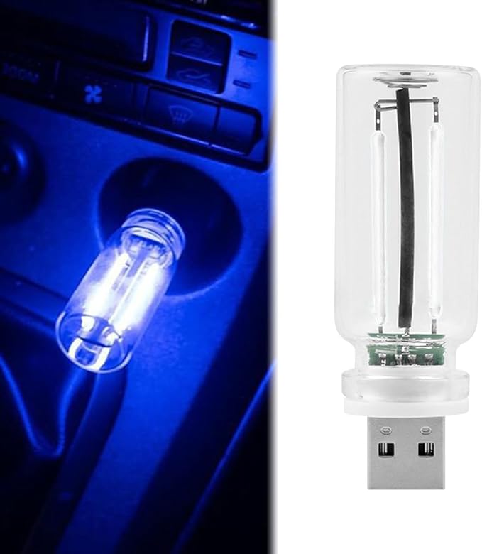 Car USB Light Bulbs, Retro Glass Bottle LED Night Lamp with Touch Dimmable Control, Portable Interior Ambient Lighting for Vehicle, Bedroom, Hallway, Camping, Gift for Christmas or Birthday,Blue