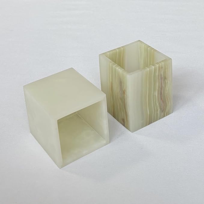 Natural Marble Stone Square Storage Container Empty Vessel Holder Cup for Candle/Pens/Sundries items (Green Onyx)