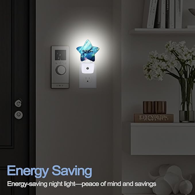 Night Light,Cute Sea Turtle Plug into Wall with Dusk to Dawn Light Sensors,Beach Ocean Coral Warm Star Nightlights for Bedroom,Bathroom,Hallway,Kitchen Home Decor Desk Lamp