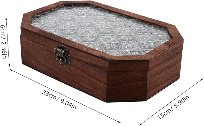 VALICLUD Wooden Decorative Storage Box Vintage Jewelry Box Hinged Lid Makeup Organizer Vanity Decor
