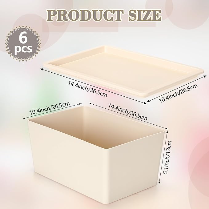 Menkxi 6 Pcs Large and Small Plastic Storage Bins with Lids 14.4 x 10.4 x 5.1 Inch Stackable Storage Containers Decorative Cubby Organizer for Clothes Shelves Garage Closet Office (White)