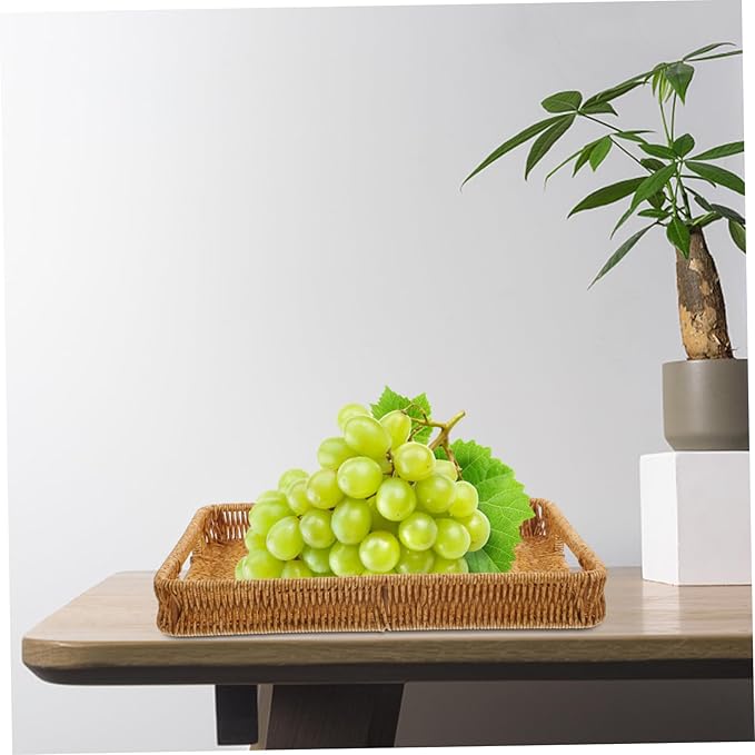 Woven Rattan Storage Basket Tray for Coffee Table Makeup Organizer Rectangular Design Suitable for Bathroom and Living Room Decor