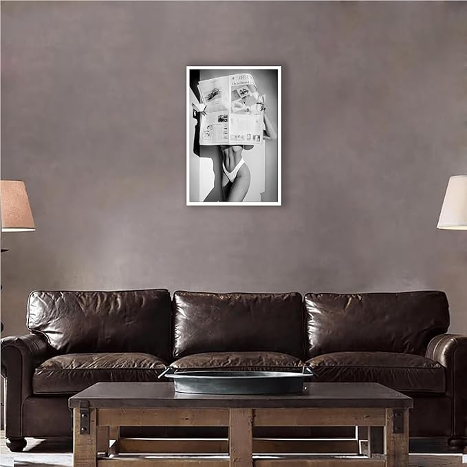 Sexy Glamorous Newspaper Reader Poster Feminist Hot Girls Canvas Wall Art Retro Black And White Room Aesthetic Women Prints Painting For Home Bedroom Dorm Wall Decor 12x16in Unframed