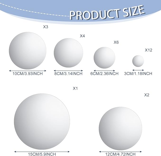 Jetec Real Glass Round Mirror Tiles Frameless Round Wall Mirrors Glass Mirror Tiles Wall-Mount Mirrors with Acrylic Double Sided Adhesive for Bedroom Bathroom Craft (28 Pcs, 1/2/3/4/5/6 Inch)