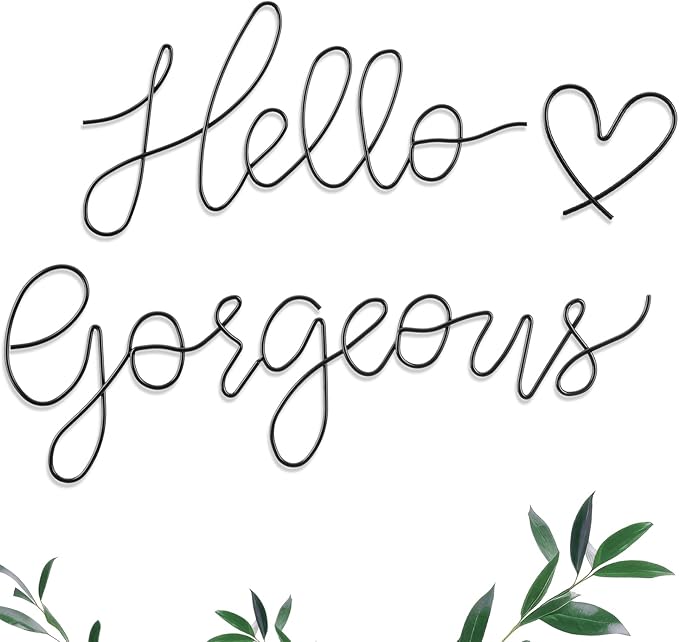 Hicarer Hello Gorgeous Metal Wall Art Decor Minimalist Decoration Metal Hello Gorgeous Decorative Sign for Living Room Office Bedroom Hotel Home Wall Decoration(Black,Fashion Style)