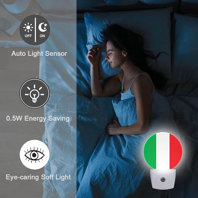 Italy Flag Night Light Auto Sensor Led Dusk to Dawn Lamp Home Decor for Men Women