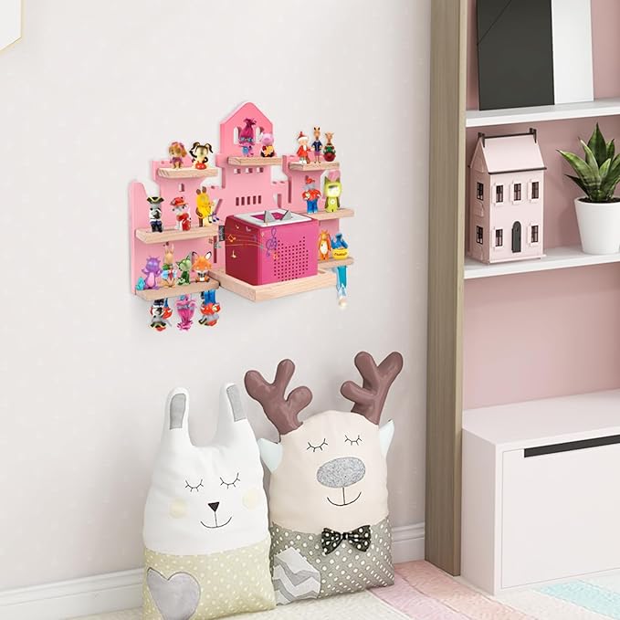Tonie Shelf for Tonies Box 2/1 - Tonie Storage for Tonie Box & Tonies Figures & Charging Station, Magnetic Wooden Floating Shelf for Toniebox & 15-33 Tonies Characters, Wall Mounted Rack,Castle Shape