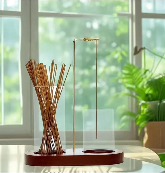 Glass Incense Holder for Sticks, Hang Upside Down Incense Burner with Storage & Ash Catcher, Anti-Ash 2 in 1, Comes with Brush & Greeting Card, Meditation Yoga Home Decor Gift