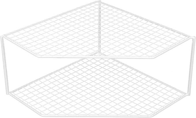 MAGICLULU 2-Tier Corner Storage Shelf, Plate Organizer for Cabinet Corner Stand Rack Countertop Shelf Storage for Dishes Plates Cabinet Pantry Kitchen Cosmetics Makeup Organization
