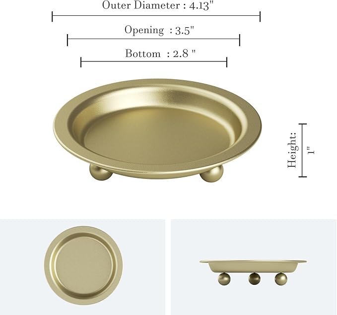Gold Candle Holders, 2 Packs Golden Candles Sticks Holder Decor, 4.13'' Candle Tray Iron Plate for Tealight, Pillar Ball Scented Candles, Candle Stand for Incense Cones, Spa, Wedding
