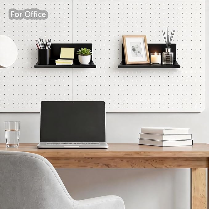 Magnetic Pegboard Shelf Metal Peg Board Organizer Steel Tray Magnetic Fridge Shelf Flat Display Shelf Wall Floating Shelf for Whiteboard Home Classroom Garage Craft Room