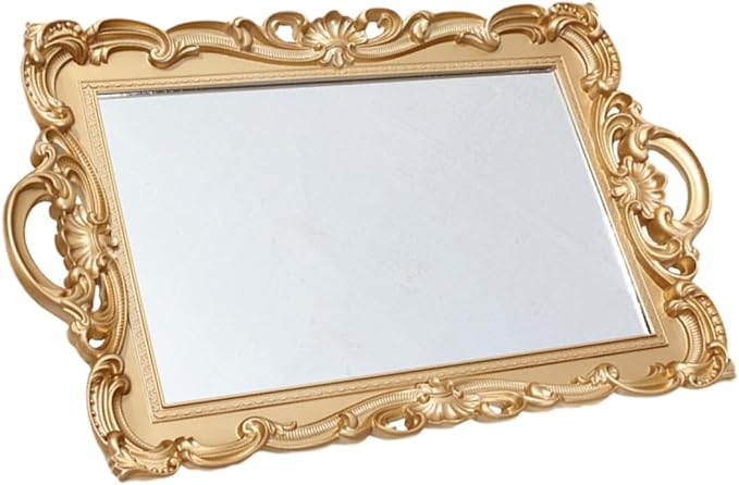 KALLORY Decorative Mirror Tray for Perfume and Makeup Organizer, Vanity Tray for Dresser, Glass Plate Suitable for Bedroom and Bathroom Use